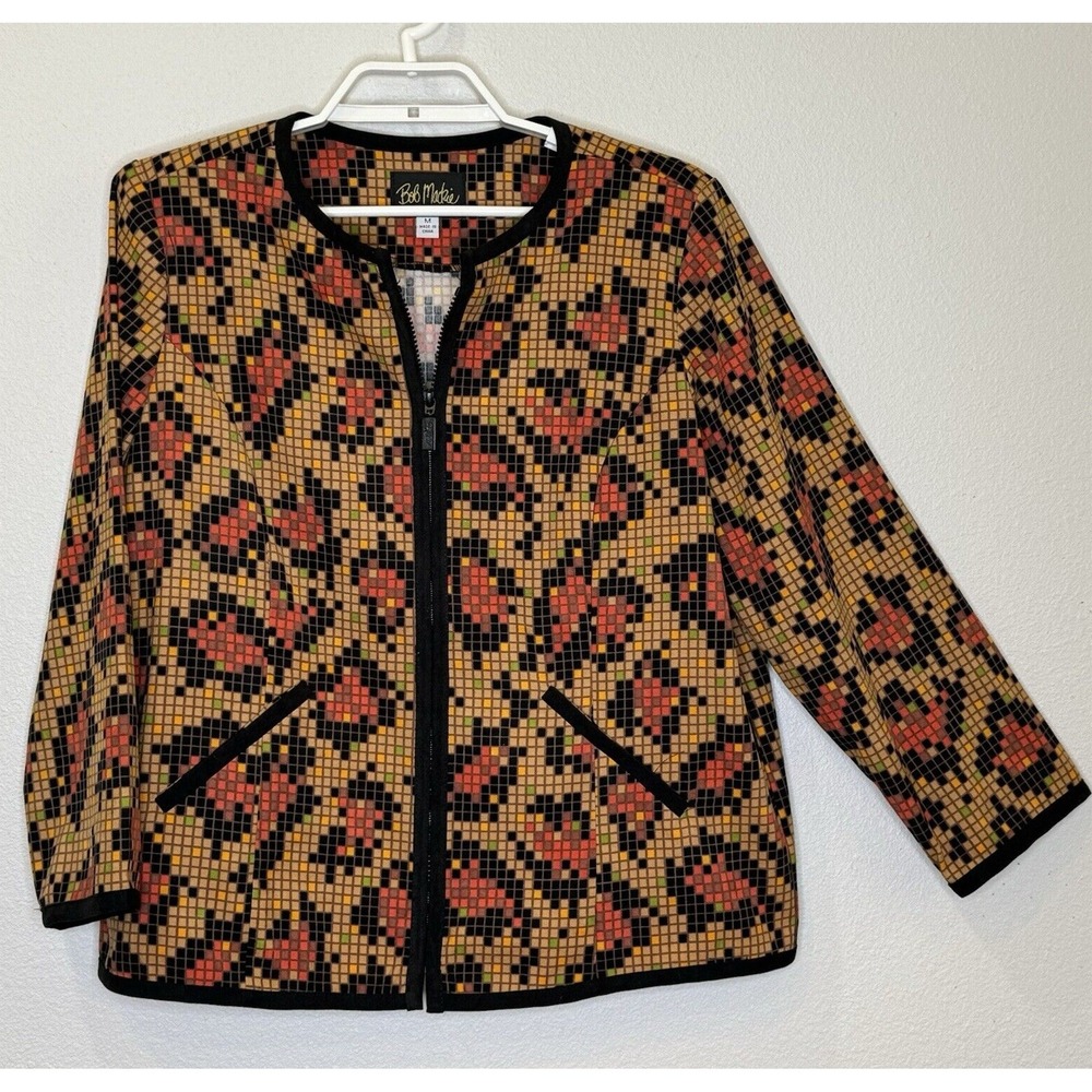 Bob Mackie Wearable Art Womens Jacket Sz Medium Mosaic Print Moleskin Zip Front